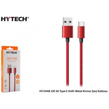 Hytech Hy-X448 1M 3A Type-C Kılıflı Metal Kırmızı  Şarj Kablosu