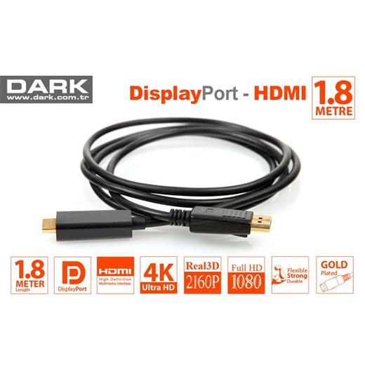 Dark DK-CB-DPXHDMIL180 Display Port 1.8 metre Altın Uçlu HDMI Kablo
