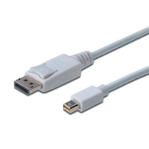 AK-340102-020-W DisplayPort <-> Mini DisplayPort Bağlantı Kablosu, DP Erkek - mini DP Erkek, 2 metre, kilit mekanizmalı, DP 1.1a uyumlu, UL, beyaz renk
